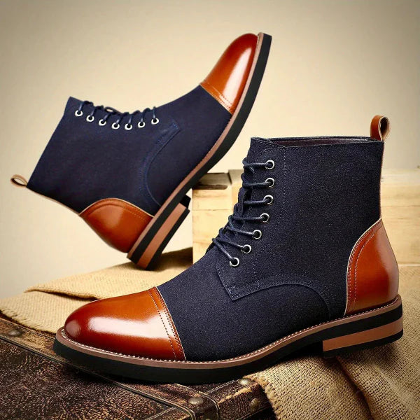 Men’s Oxford Boots – Mid Ankle – Leather Suede Blend – Lace-Up – Durable Sole