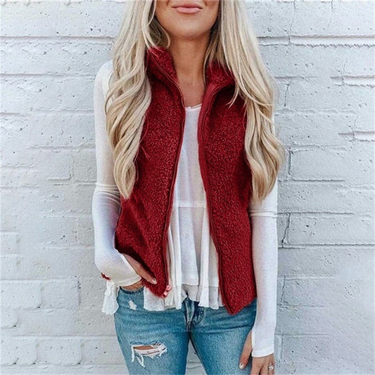 Women’s Vest – Soft Fleece – Relaxed Fit – Zipper Front – High Collar Layering