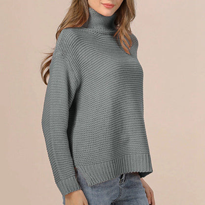 Women’s Knitted Sweater – Relaxed Fit – Chunky Wool Blend – Turtleneck Ribbed Trim