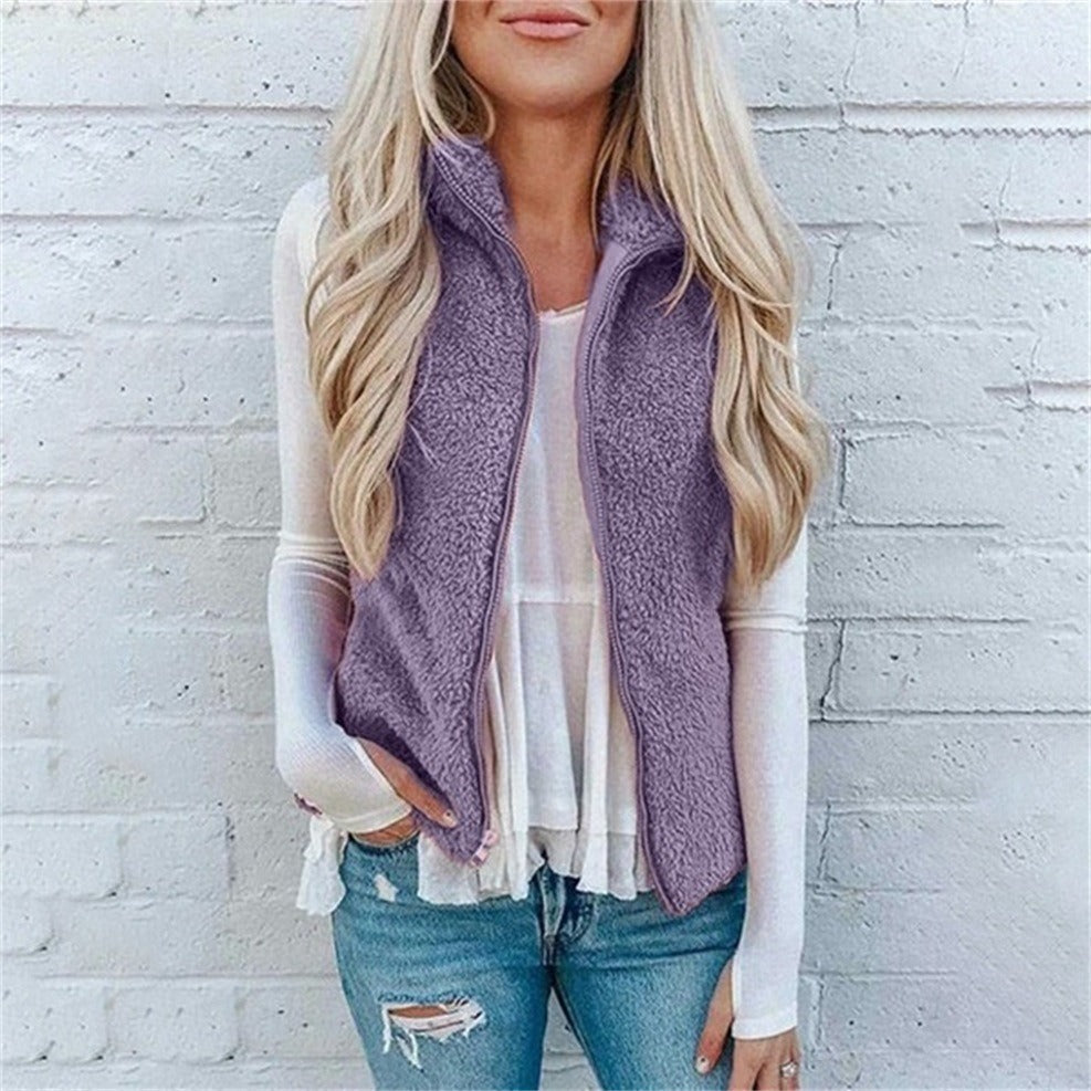 Women’s Vest – Soft Fleece – Relaxed Fit – Zipper Front – High Collar Layering