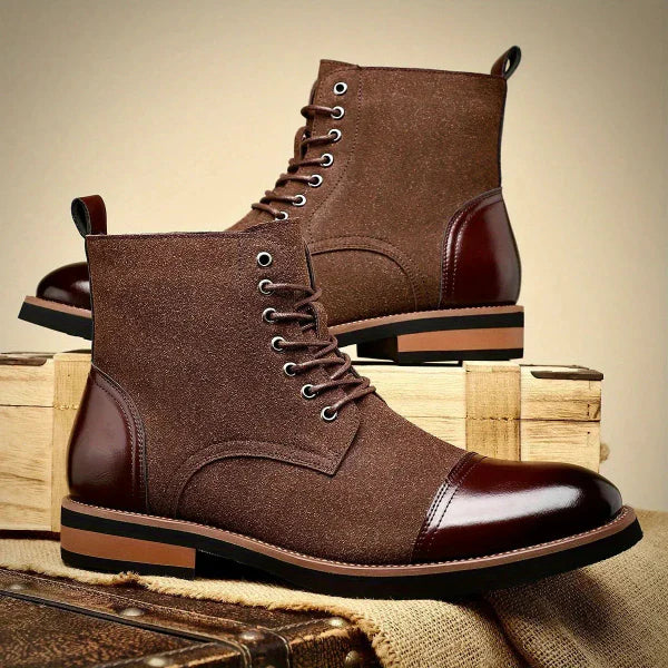 Men’s Oxford Boots – Mid Ankle – Leather Suede Blend – Lace-Up – Durable Sole
