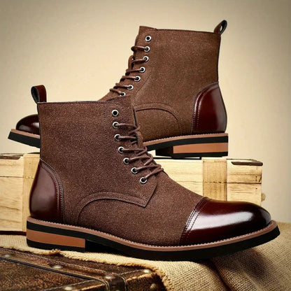 Men’s Oxford Boots – Mid Ankle – Leather Suede Blend – Lace-Up – Durable Sole