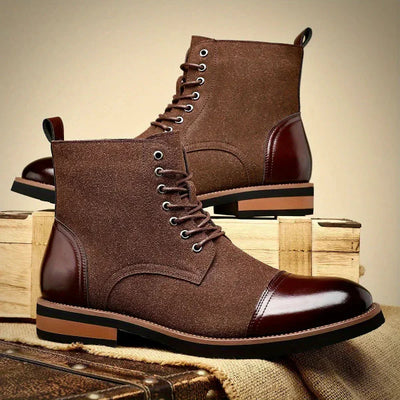 Men’s Oxford Boots – Mid Ankle – Leather Suede Blend – Lace-Up – Durable Sole