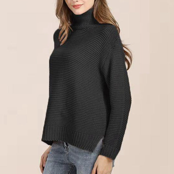 Women’s Knitted Sweater – Relaxed Fit – Chunky Wool Blend – Turtleneck Ribbed Trim