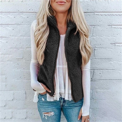 Women’s Vest – Soft Fleece – Relaxed Fit – Zipper Front – High Collar Layering