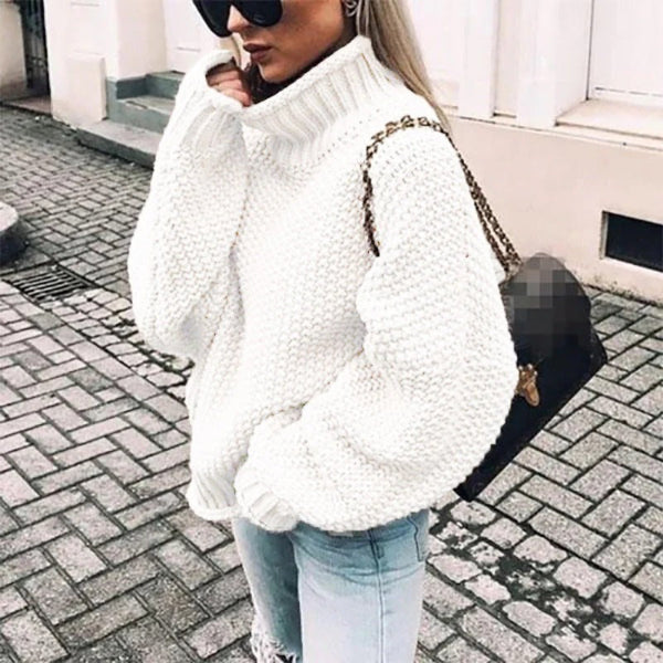 Women’s Turtleneck Sweater – Oversized Fit – Chunky Knit – Ribbed Trim – Casual Wear