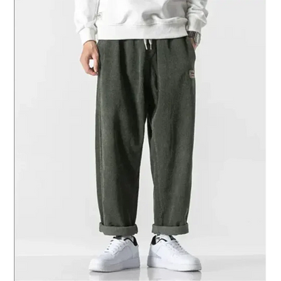 Men’s Corduroy Trousers – Oversized Fit – Ribbed Texture – Full Length – Cuffed Hem