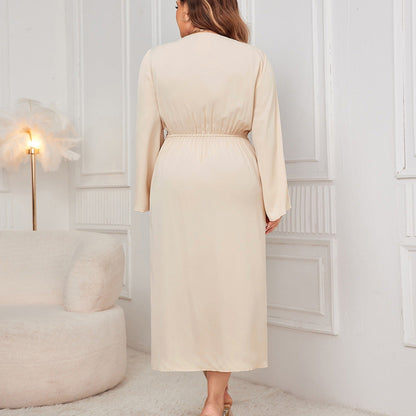 Women’s Midi Dress – Wrap Waist – V-Neck – Asymmetric Hem – Long Sleeve Elegant Fit