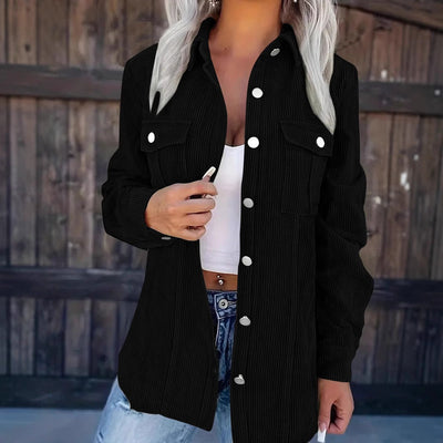 Women’s Shirt Jacket – Corduroy – Relaxed Fit – Button Front – Chest Pockets – Casual Layering