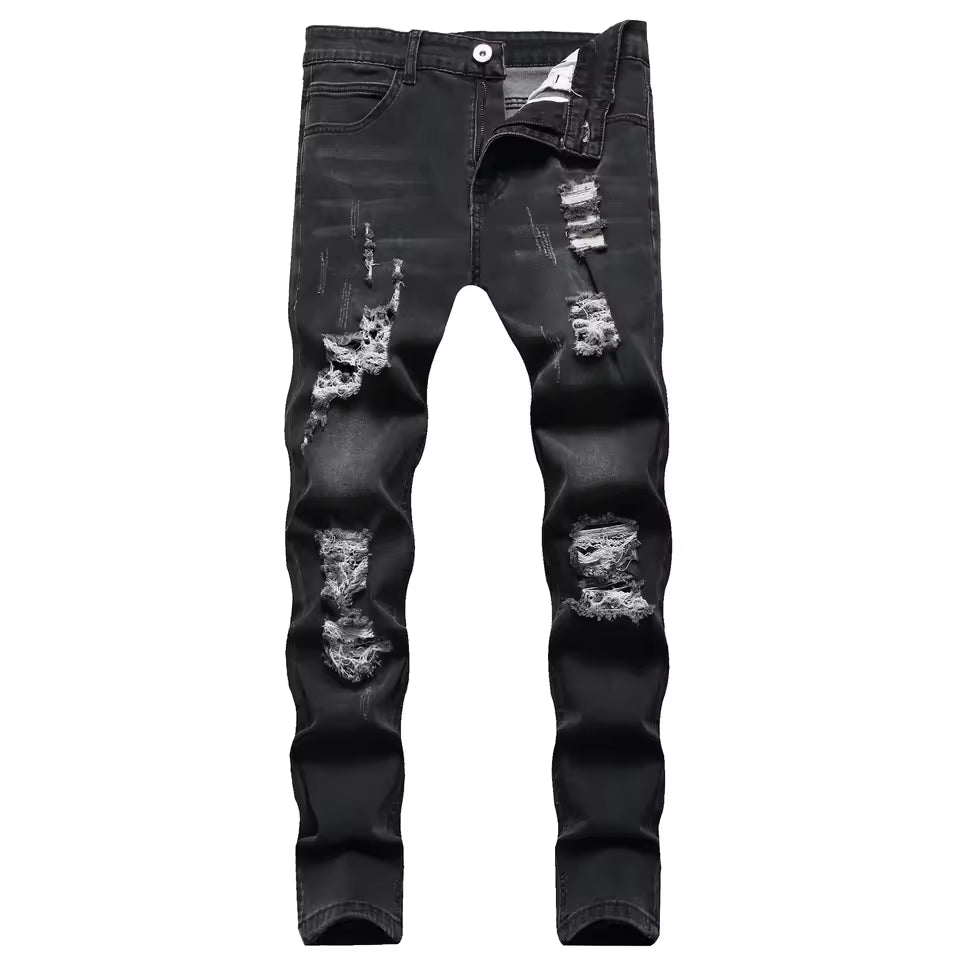 Men’s Slim Fit Jeans – Distressed Denim – Ankle Length – Zipper Fly Casual Style