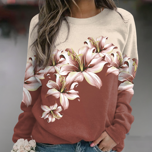 Women's Sweatshirt - Soft Breathable Fabric - Relaxed Fit - Floral Print - Long Sleeve