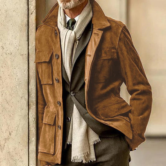 Men’s Tailored Jacket – Structured Fit – Soft Brushed Texture – Notch Collar – Flap Pockets