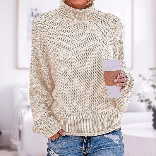 Women's Knit Sweater - Chunky Turtleneck - Relaxed Fit - Warm Textured Casual Wear