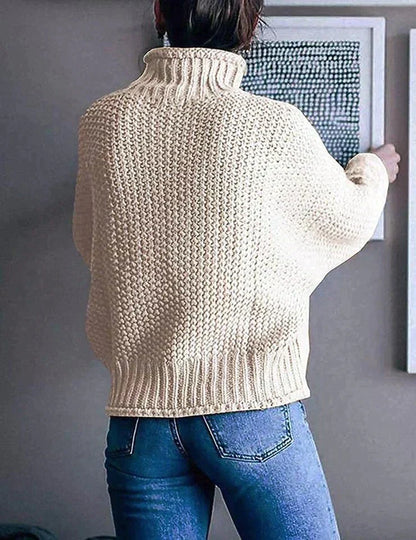 Women's Knit Sweater - Chunky Turtleneck - Relaxed Fit - Warm Textured Casual Wear