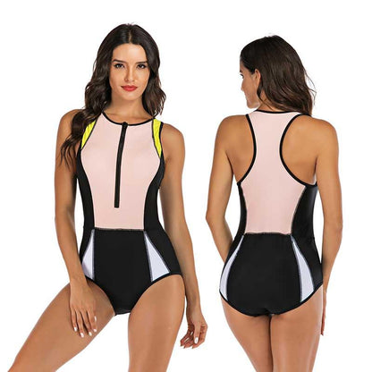 Women's Sporty One-Piece Swimsuit with Front Zipper