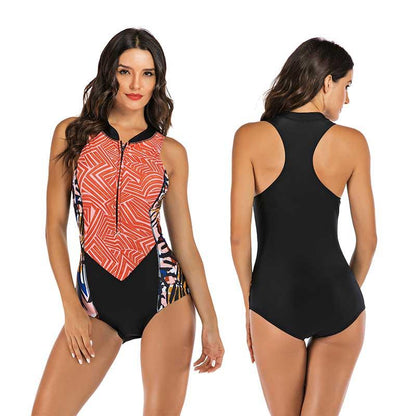 Women's Sporty One-Piece Swimsuit with Front Zipper