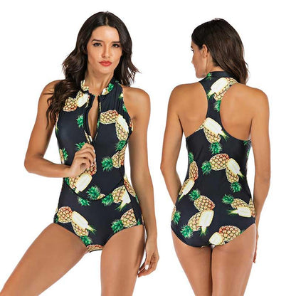 Women's Sporty One-Piece Swimsuit with Front Zipper