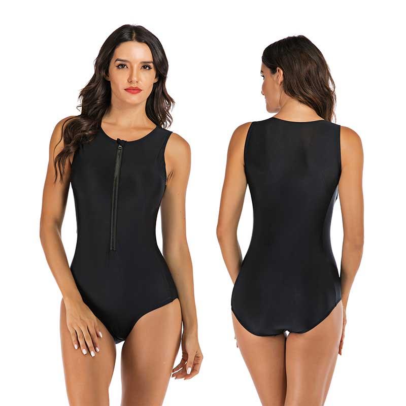 Women's Sporty One-Piece Swimsuit with Front Zipper