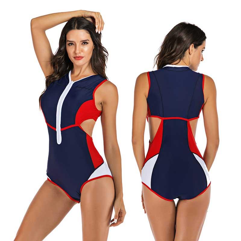 Women's Sporty One-Piece Swimsuit with Front Zipper