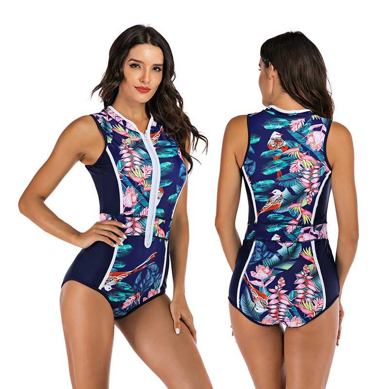 Women's Sporty One-Piece Swimsuit with Front Zipper