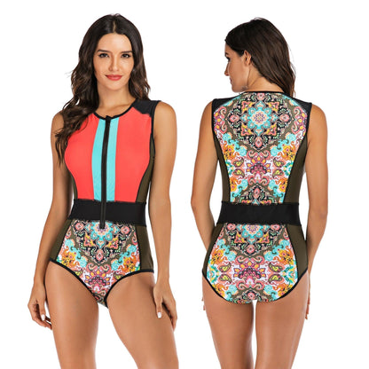 Women's Sporty One-Piece Swimsuit with Front Zipper