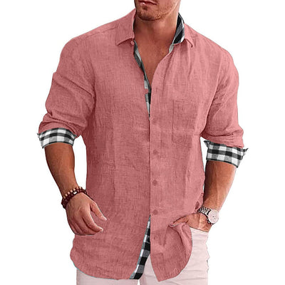 Men’s Button-Up Shirt – Tailored Fit – Long Sleeve – Natural Fibers – Checked Trim