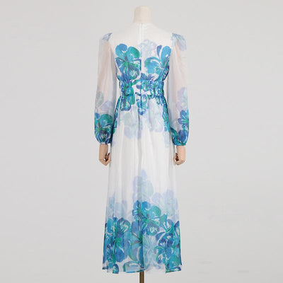 Women’s Midi Dress – V-Neck – Smocked Waist – Long Sleeve – Lightweight Elegant Fit