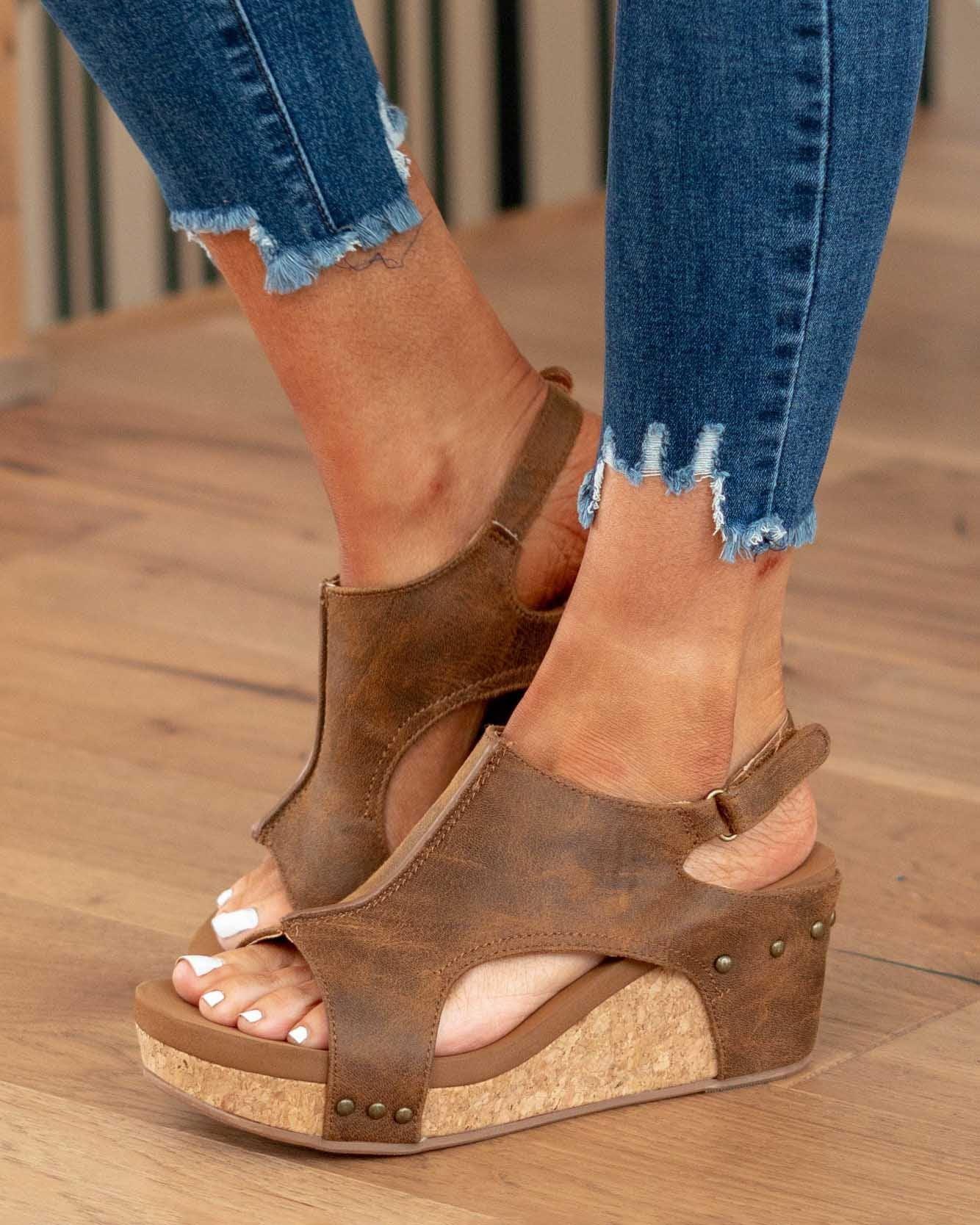 Women’s Sandals – Ergonomic Fit – Open Toe – Cork Footbed – Cut-Out Design – Stud Detail