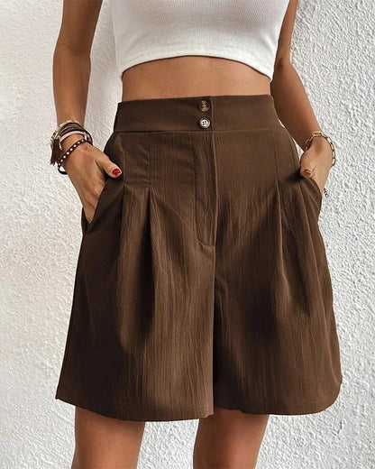 Women's High-Waisted Shorts - Tailored Fit - Pleated Front - Wide Leg - with Pockets