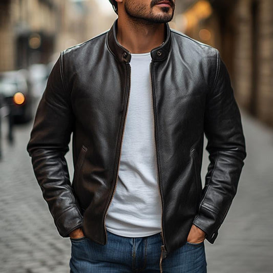 Men’s Jacket – Slim Fit – Band Collar – Zipper Front – Minimalist Design