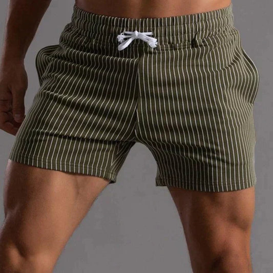 Men’s Swim Shorts – Tailored Fit – Quick-Dry Breathable Blend – Mid-Thigh Vertical Stripe