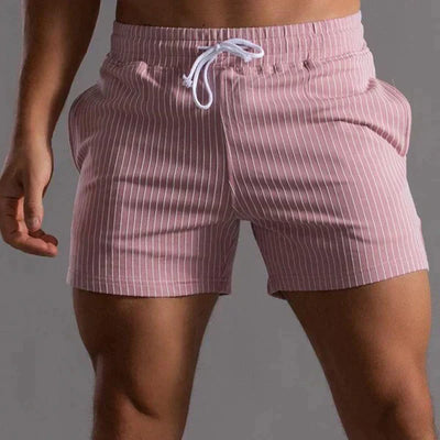 Men’s Swim Shorts – Tailored Fit – Quick-Dry Breathable Blend – Mid-Thigh Vertical Stripe
