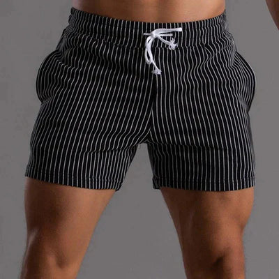 Men’s Swim Shorts – Tailored Fit – Quick-Dry Breathable Blend – Mid-Thigh Vertical Stripe