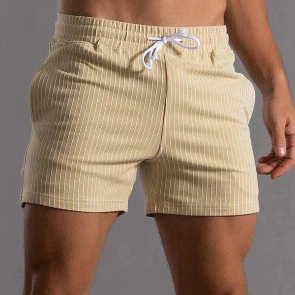 Men’s Swim Shorts – Tailored Fit – Quick-Dry Breathable Blend – Mid-Thigh Vertical Stripe