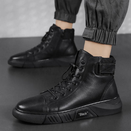 Men’s Ankle Boots – Leather – Lace-Up with Buckle – Grip Sole – Structured Fit