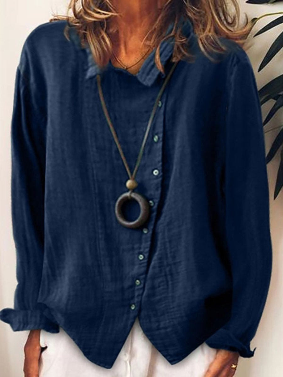 Women's cotton and linen casual long shirt