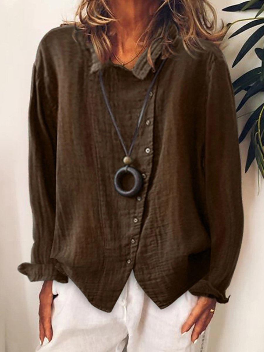 Women's cotton and linen casual long shirt