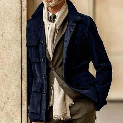 Men’s Tailored Jacket – Structured Fit – Soft Brushed Texture – Notch Collar – Flap Pockets