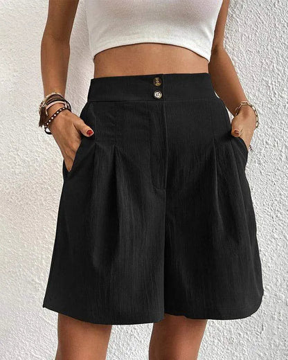 Women's High-Waisted Shorts - Tailored Fit - Pleated Front - Wide Leg - with Pockets