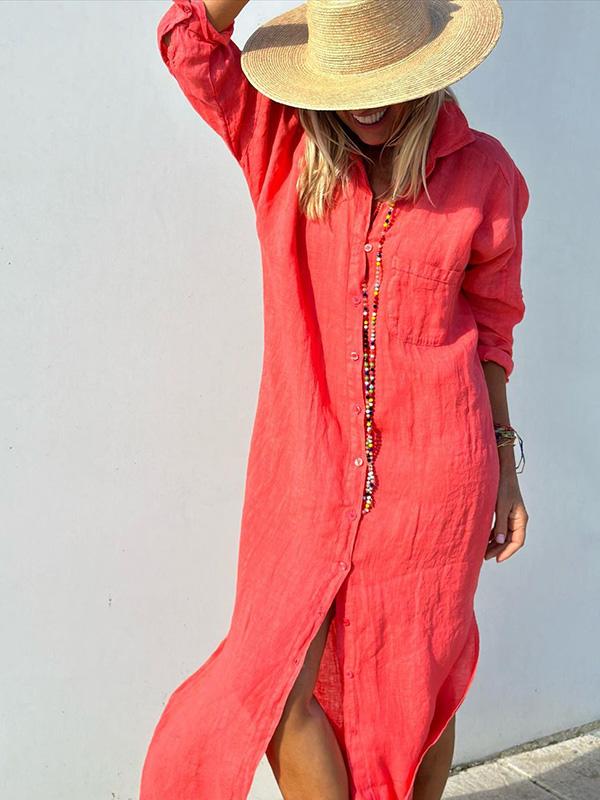 Velanora Shirt Dress in Cotton & Linen Blend – Sustainable & Breathable Design