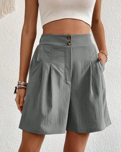 Women's High-Waisted Shorts - Tailored Fit - Pleated Front - Wide Leg - with Pockets