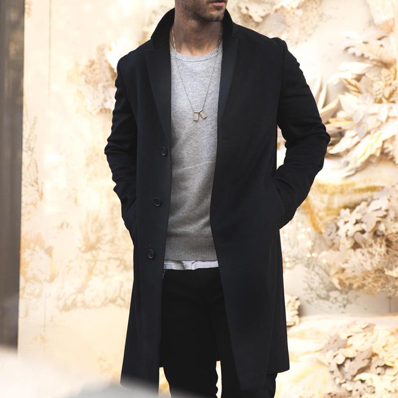 Men’s Trench Coat – Tailored Fit – Full Length – Lapel Collar – Hidden Buttons