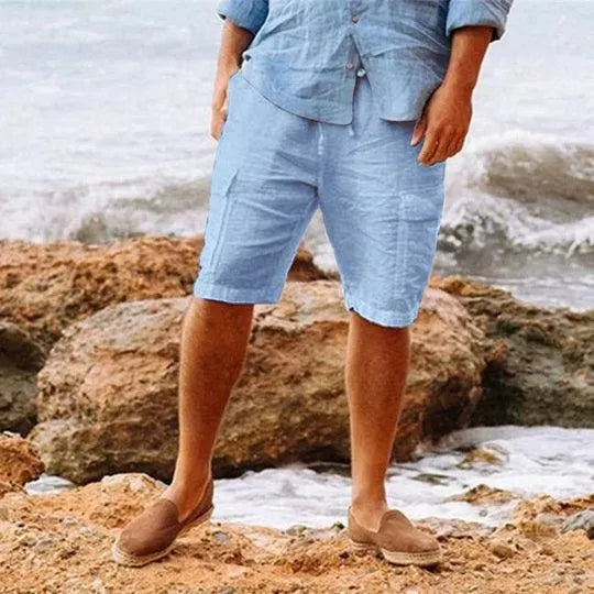 Men’s Linen Shorts - Breathable Lightweight Fabric - Relaxed Fit - Knee-Length Casual Wear