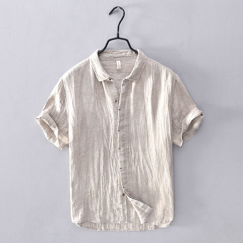 Men's casual short-arm shirt with slap collar