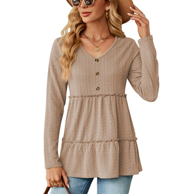 Women's casual solid color V-neck top