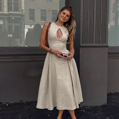 Women’s Midi Dress - Sleeveless A-Line Fit - Keyhole Neckline - Lightweight Flared Skirt