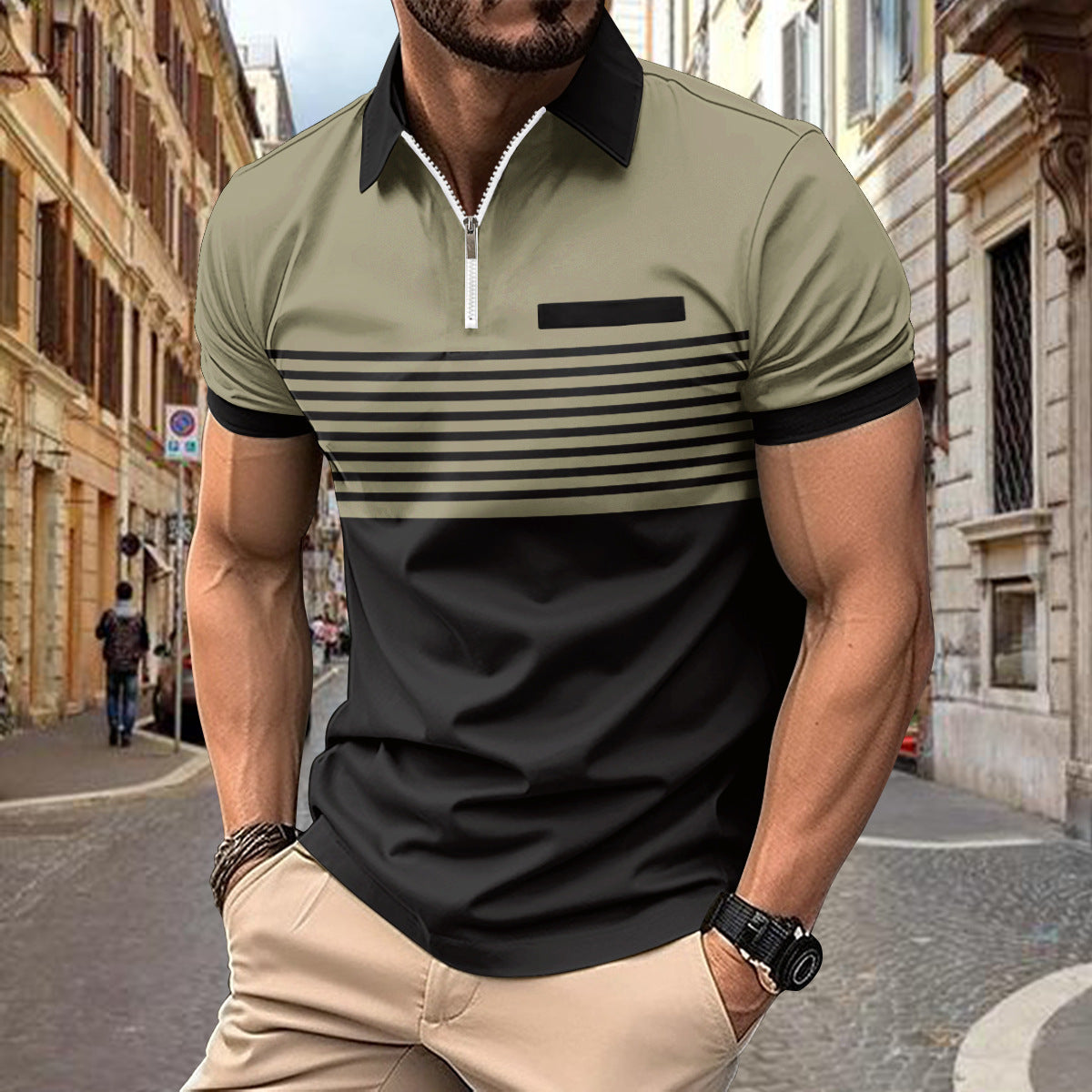 Men’s Polo Shirt - Striped Design - Tailored Fit - Breathable Casual Wear