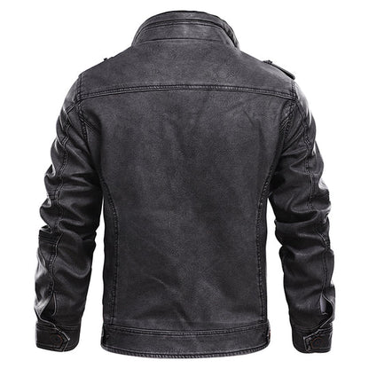 Men's stand collar leather jacket