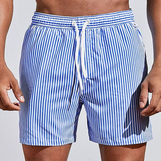 Men’s Swim Shorts – Quick-Dry Breathable Blend – Striped – Regular Fit – Mid-Thigh Length