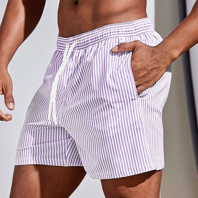 Men’s Swim Shorts – Quick-Dry Breathable Blend – Striped – Regular Fit – Mid-Thigh Length